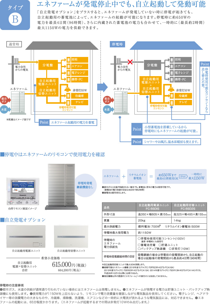 エネファームが発電停止中でも、自立起動して発動可能