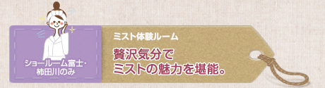 ミスト体験ルーム 贅沢気分でミストの魅力を堪能。