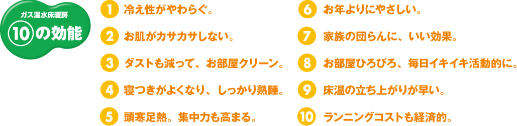 ガス温水床暖房10の効能